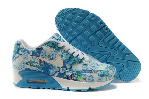 Nike Air Max 90 Womenss Shoes White Sky Blue Flower New Uk